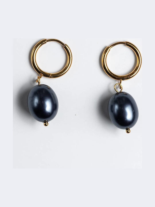 Cuoro Earrings Gold Plated Steel Hoops Blue