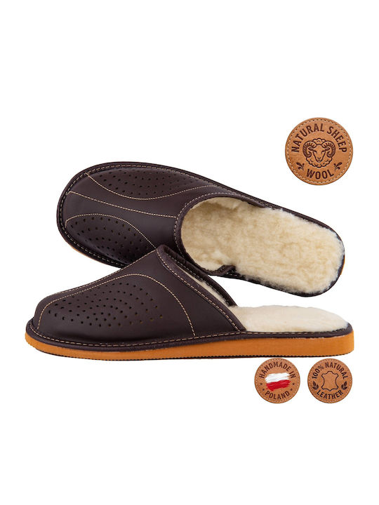 Leder Herren Hausschuhe Braun