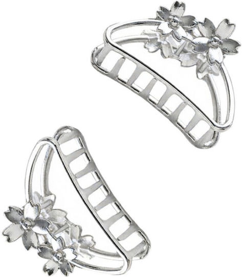 Σετ 2 Hair Clip Claw Κλάμερ Λουλούδια Ασημί
