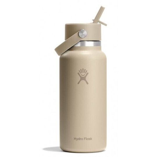 Hydro Flask Cap Бутилка Термос Неръждаема стомана Без BPA 1lt Бежов с Сламка и Дръжка