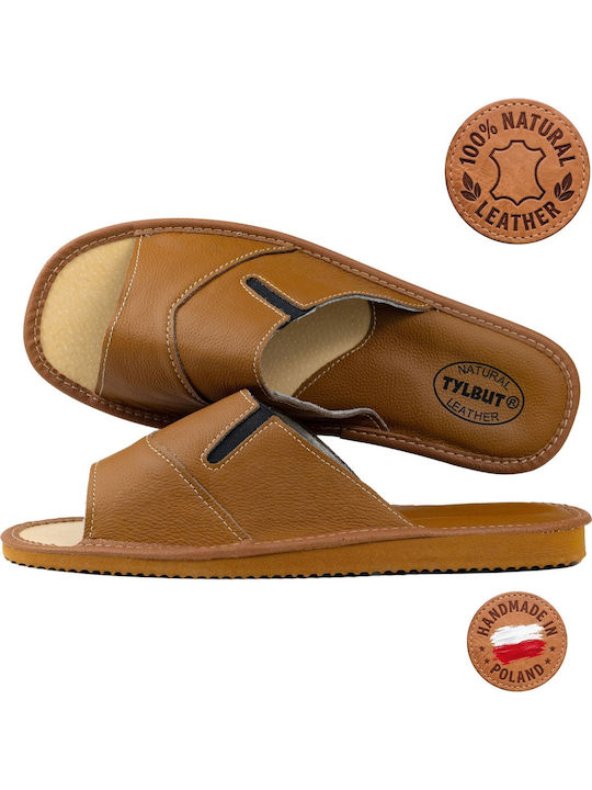 Leather Men's Brown Slippers