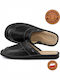 Memory-Schaum Leder Herren Hausschuhe Schwarz
