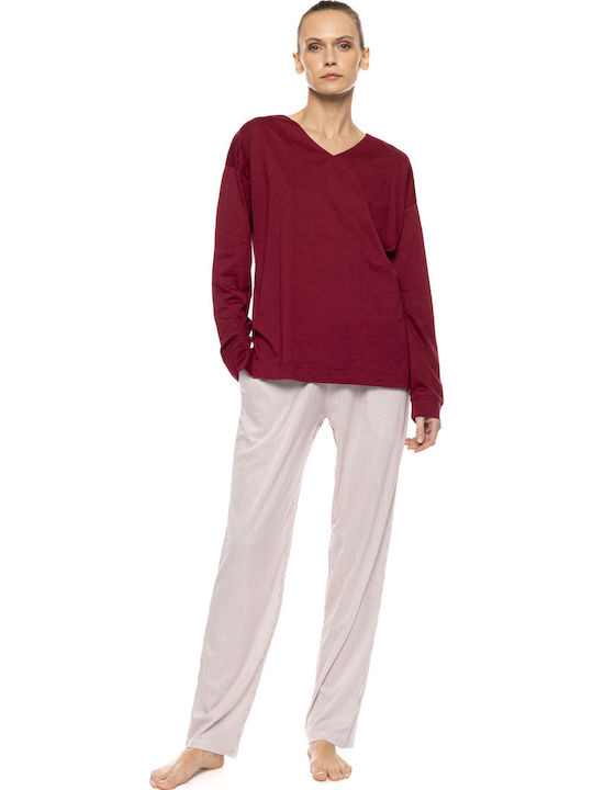 Pink Label Pink Label Sommer Damen Schlafanzug Hosen Bordeaux