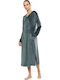 Pink Label Winter Samt Damen Nachthemd Yacht Blau