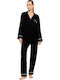 Pink Label Winter Damen Schlafanzug & Pyjamas Satin Schwarz