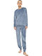 Pink Label Winter Damen Schlafanzug Set Samt Yacht Blau