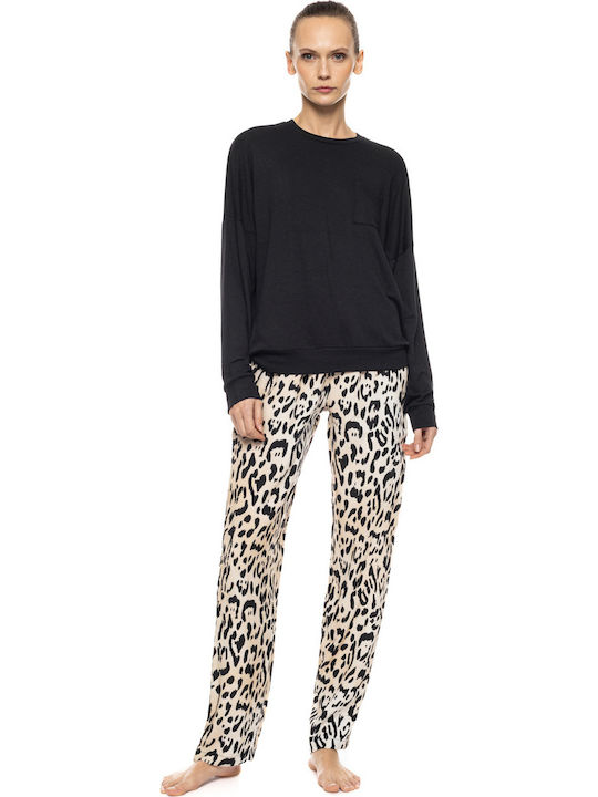 Pink Label Set de pijamale de damă de iarnă bej