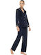 Pink Label Winter Damen-Schlafanzug-Set aus Samt Yacht Blau