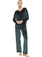 Pink Label Pink Label Damen-Schlafanzug & Pyjamas Winter Samt Dunkelgrün
