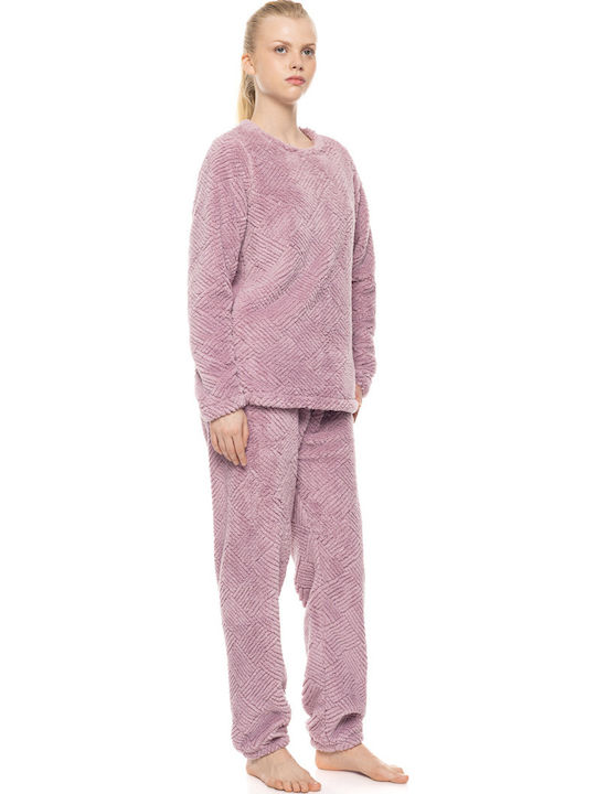 Pink Label Winter Women's Pyjamas Set Fleece Dusty Pink