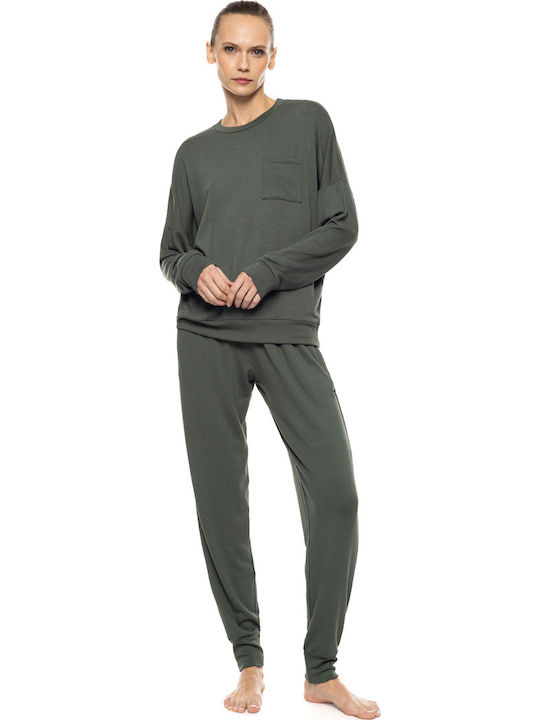 Pink Label Wintriges Damen Schlafanzug Set Dark...