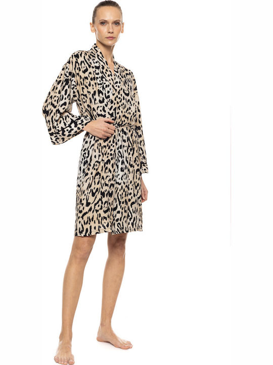 Pink Label Χειμερινή Γυναικεία Ρόμπα Sand Leopard
