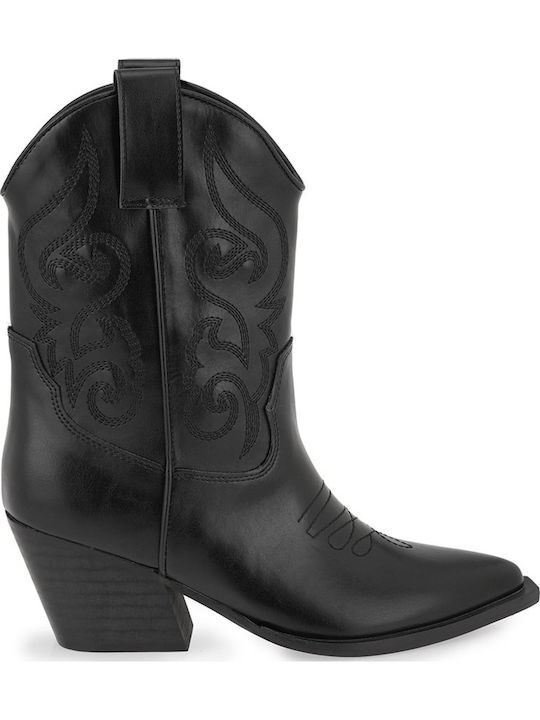 Women's Cowboy Ankle Boots with Mid Heel Black