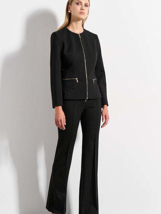 Bill Cost Women's High Rise Fabric Flared Trousers Black