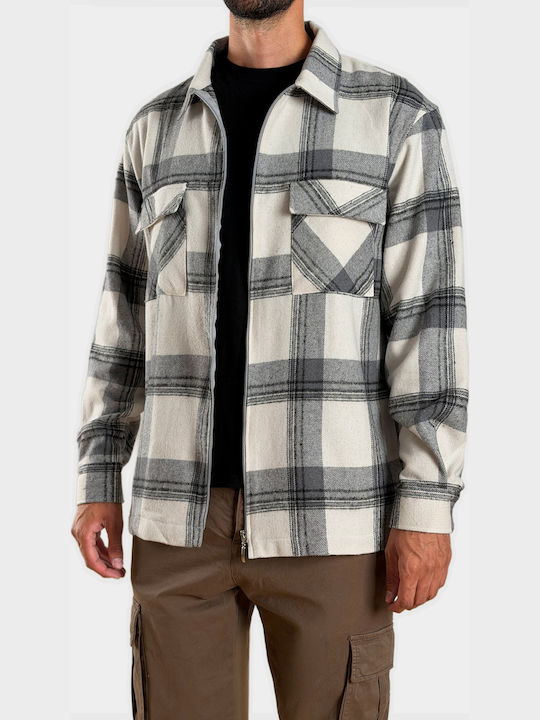 Langärmeliges Flanell Overshirt in Normale Passform Geprüft Beige