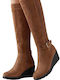 Wildleder Damenstiefel mit mittlerem Absatz Braun