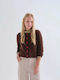 Long Women's Knitted Cardigan with Buttons Brown
