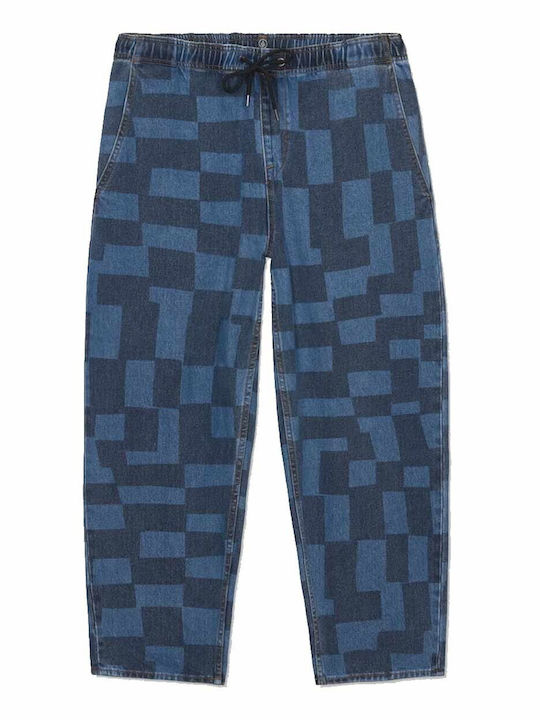 Pantaloni de Blugi pentru Bărbați Loose Tapered Fit Albastru în Carouri