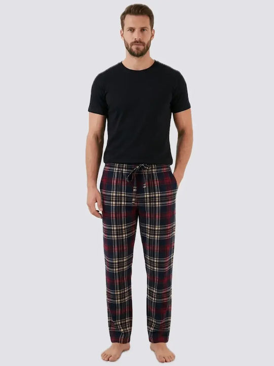 Vienetta Secret Summer Checked Men's Pyjamas Cotton Blue
