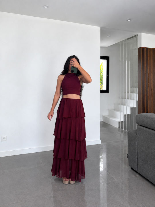 Kit With High Waist Burgundy Skirt
