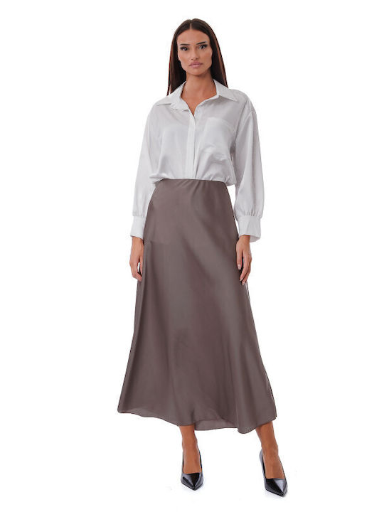 Silia D Satin Midi Skirt Grey
