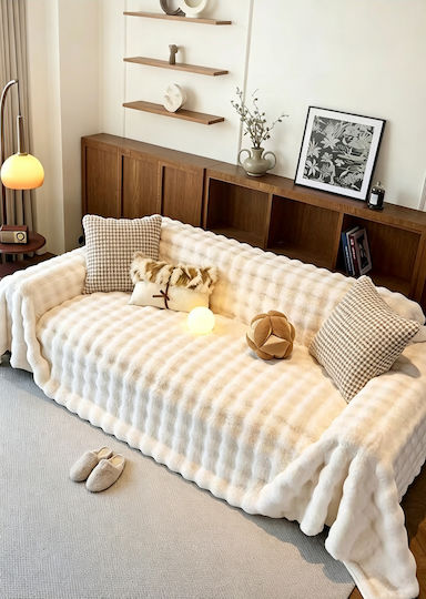 Silk Fashion Burble Fur Armchair Throw 180x180cm Ivory