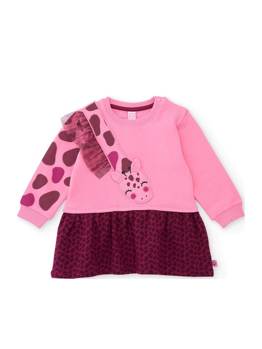 Rochie de Fete din Fleece cu Mânecă Lungă din Tulle Animal Print Beaujolais