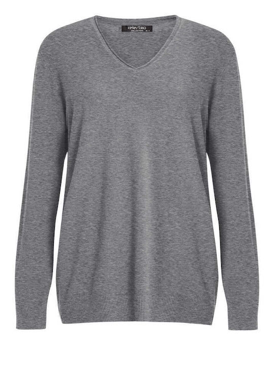 Celestino Damen Pullover V-Ausschnitt Graue