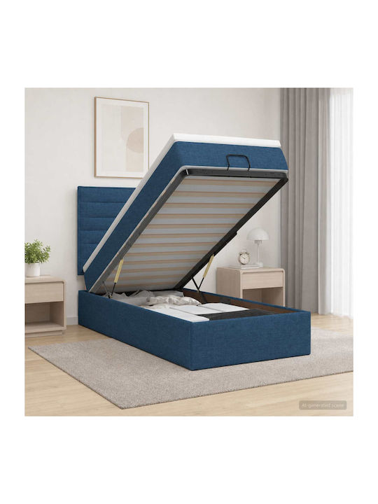 Einzelbett Mit Stoff Blau Mit Stauraum Mit Latt...