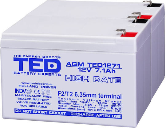 Battery Pack Compatibil Apc Rbc176 24v 7.1ah 2x12v Ted Electric