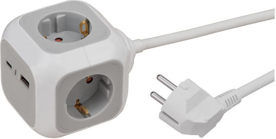 Brennenstuhl PowerCube 4 Steckdosenleisten mit USB-A, Schalter und Kabel 1.4m