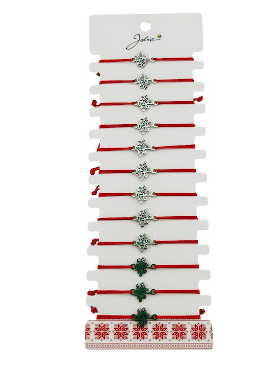 Brățară Martisor Pentru Femei Jolie Design Copacul Vieții Set 12 Piese Pandantiv Argintiu Oțel Inoxidabil Șnur Roșu Reglabil