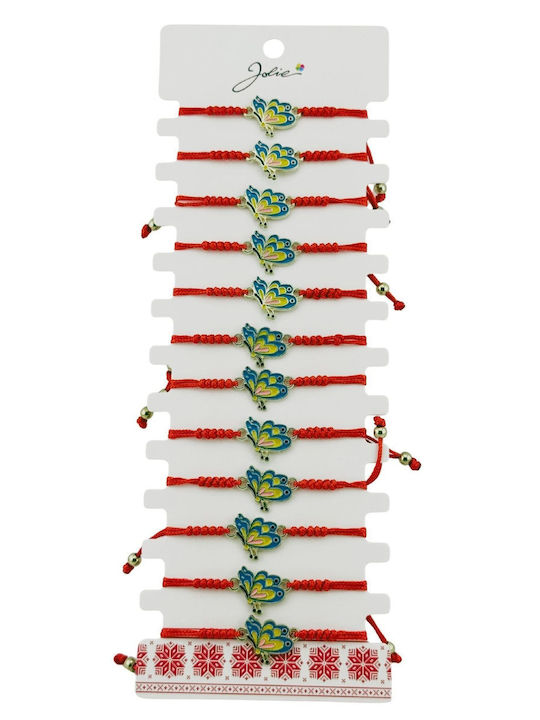 Bratara Martisor Pentru Femei Copii Jolie Albastru Galben Fluture Design Set 12 Piese Pandantiv Emailat Snur Reglabil Rosu