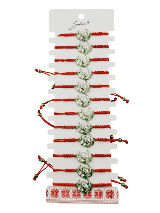 Bratara Martisor Pentru Femei Copii Jolie Iepuras Pe Semiluna Design Flori Set 12 Piese Pandantiv Emailat Snur Reglabil Rosu Multicolor