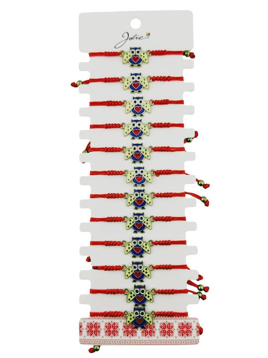 Bratari Martisor Pentru Femei Copii Jolie Bufnita Inteleapta Model Inima Set 12 Piese Pandantiv Emailat Snur Reglabil Rosu Multicolor