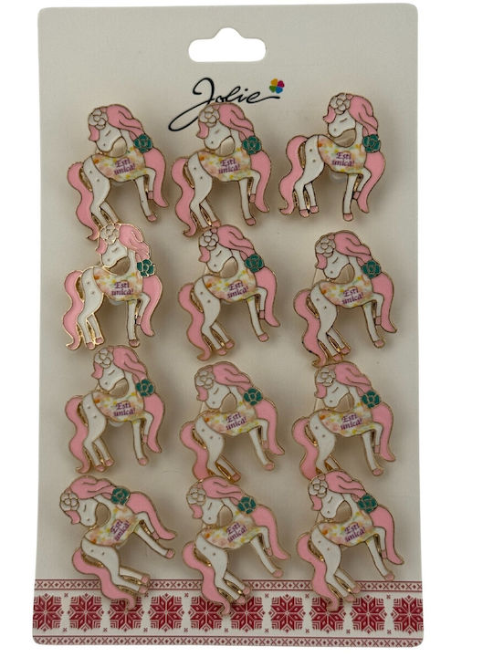 Set 12 Pinuri Martisor Copii Jolie Model Unicorn Mesaj Roz Păr Ești Unic Multicolor