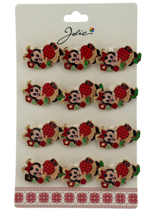 Set 12 Pinuri Mărțișor Copii Jolie Buburuză Pe Flori Design Roșu