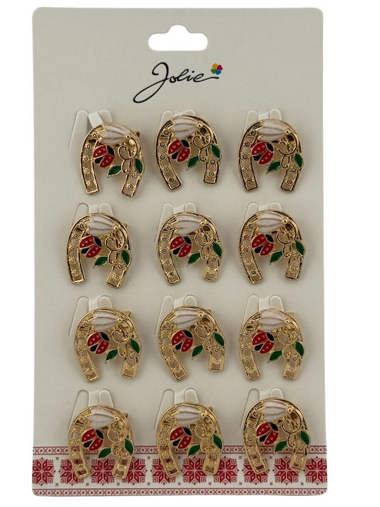 Set 12 Spring Martisor Brooches Jolie Horseshoe Model Ladybug Snowdrop