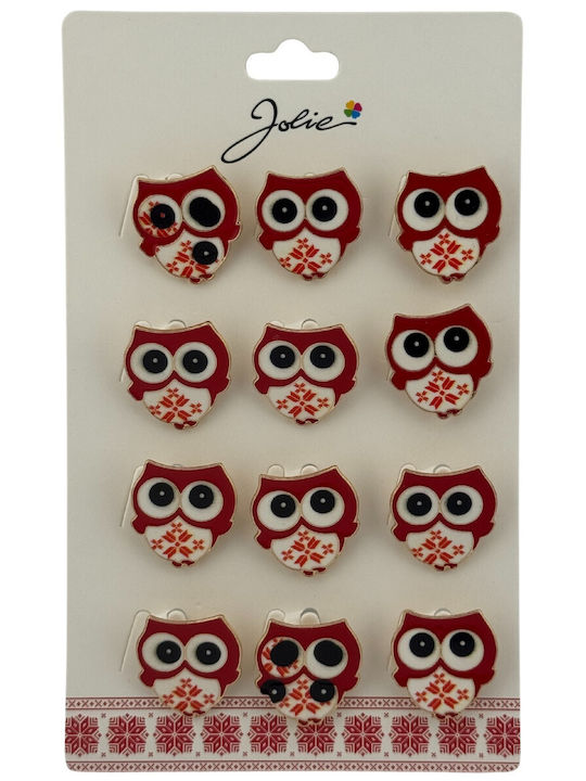 Set 12 Pinuri Martisor Copii Jolie Bufniță Design Roșii Albe