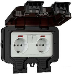 Elektro Plast Double External Waterproof Black Power Socket Elektro Plast Double External Waterproof Black Power Socket