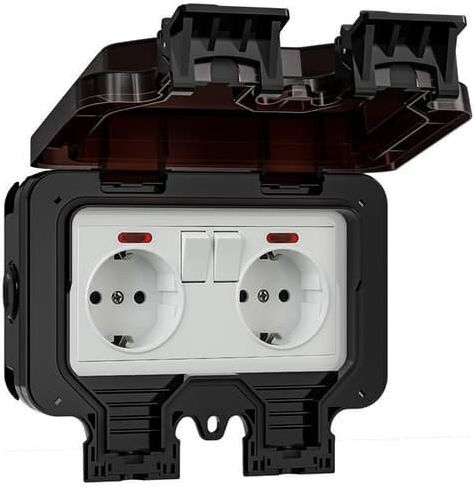 Elektro Plast Doppelter Externe Wasserdichte Steckdose Schwarz