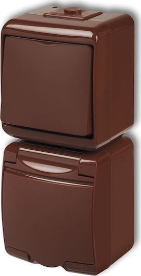Karlik Single Waterproof Power Socket with Lid, Switch and Brown Indicator Light