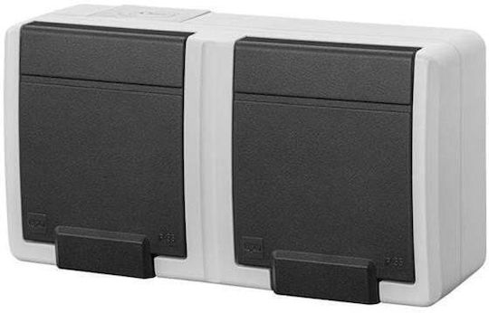Elektro Plast Doppelsteckdose Außen mit Deckel Grau