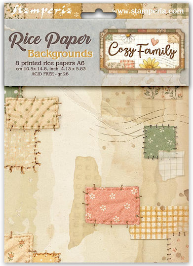 Set of 8 Decoupage Rice Papers Backgrounds Stamperia 10.5×14.8cm Cozy Family