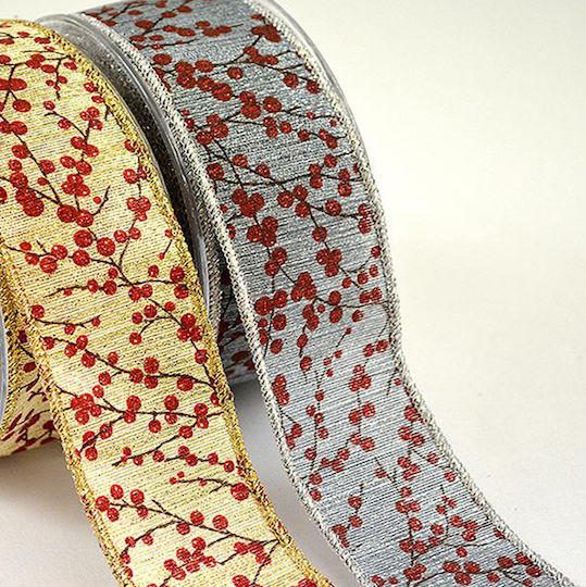 Christmas Ribbon Metallic Mistletoe 2.3cm 4.3cm 6.7cm X 9m T813