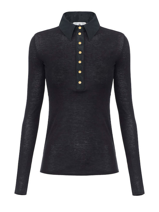 Women's Long Sleeve Black Polo Blouse