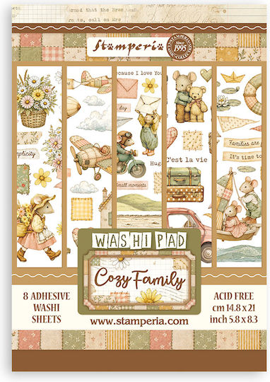 Washi Pad A5 Selbstklebende Blätter 8 Stück Cozy Family