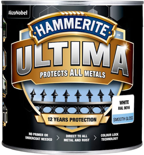 Hammerite Цвят за Вода 0.7lt Бял Блестящ