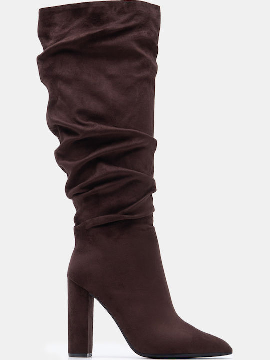 Luigi Suede Women's Boots with High Heel Brown
