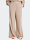 Women's High Rise Fabric Trousers with Elastic in Loose Fit Beige